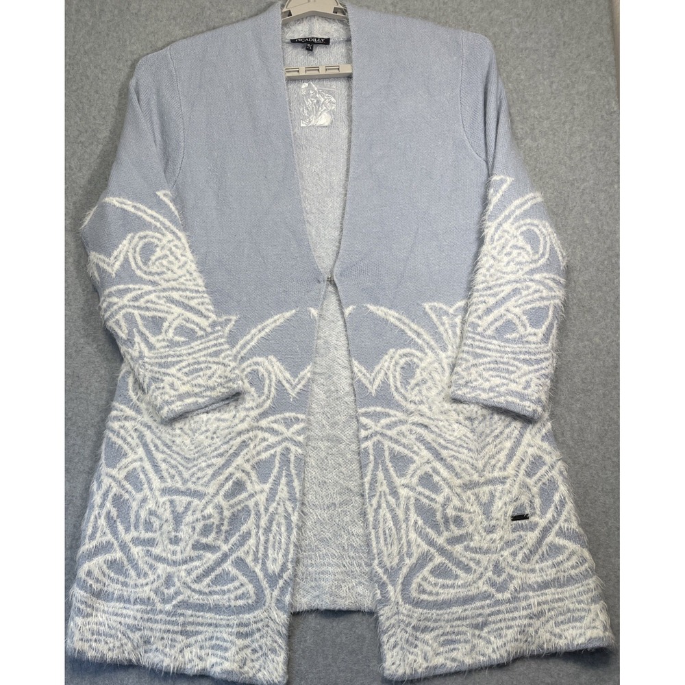 PICADILLY CANADA Cardigan Blue "Winter Dream" Open Front Sweater M/L